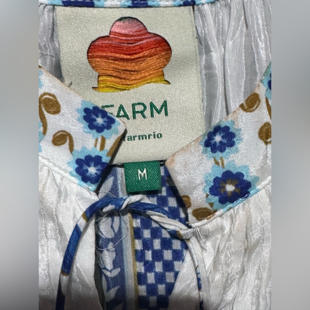 FARM Rio Blue & White Floral Embroidered Peasant Blouse - Picture 7 of 12